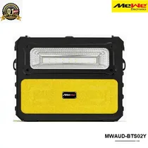 Haut-parleur Bluetooth solaire MeWe MWAUD-BTS02Y vue de face avec lampe LED.