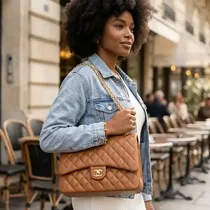 Sac à main Chanel couleur marron caramel en cuir souple