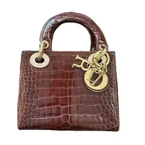 Sac à main marron effet croco Lady Dior vue de face