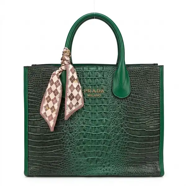 Sac cabas vert effet croco Prada Milano