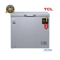 Congélateur TCL FI88CFSL 145 litres gris avec ouverture supérieure.