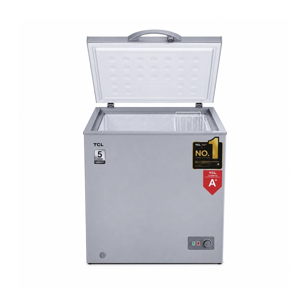 Vue avant du congélateur coffre TCL FI88CFSL 145L.
