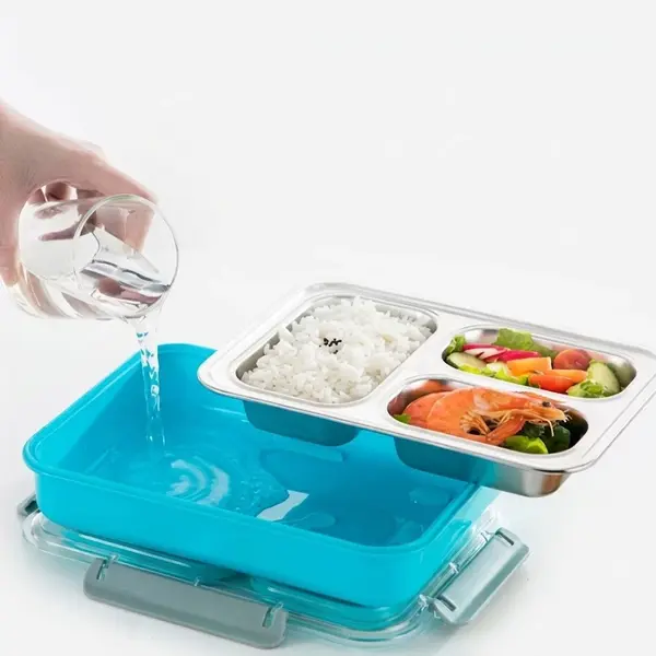 Gamelle Trois Compartiments ouverte montrant les trois séparations pour les repas