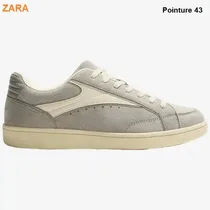 Baskets rétro en daim gris ZARA pointure 43 vue latérale avec semelle crème