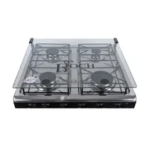 Cuisinière ROCH 50×50 avec couvercle supérieur en verre et quatre foyers.