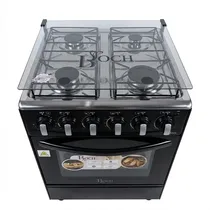 Vue supérieure de la cuisinière ROCH avec couvercle de protection en verre.