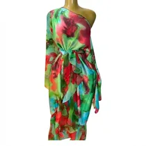 Robe Asymétrique Vert Rouge Femme Chic