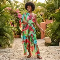 Robe femme à volants et coupe asymétrique