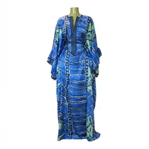 Robe Longue Bleu Vert Col V
