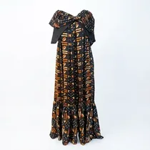 Robe longue noire et orange femme style Kaba africain