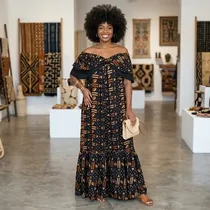 Robe noire et orange femme en style africain moderne
