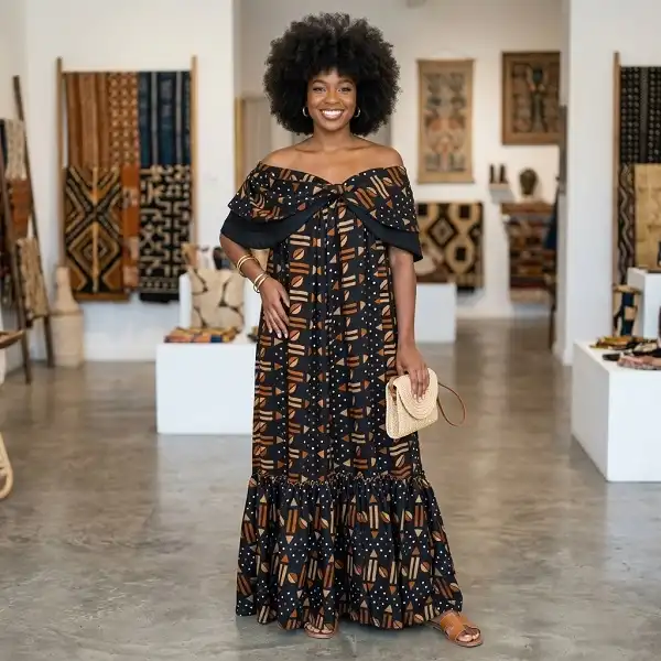Robe noire et orange femme en style africain moderne